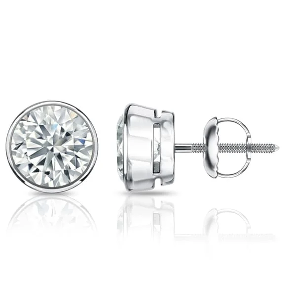 Bohemian Stud Earrings with Tassels -Auriya 3.70ctw Round Diamond Stud Earrings Bezel-set 18k Gold - GIA Certified