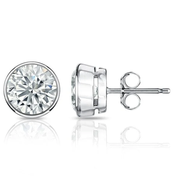 Small Stud Earrings for Delicate -Auriya 14k Gold GIA Certified 4.20 carat TDW Bezel Set Round Diamond Stud Earrings