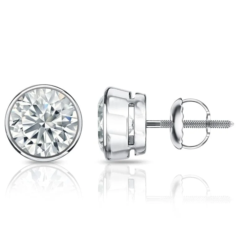 Stud Earrings for Yoga Session -Auriya 14k Gold Certified 3.20 ct. TDW Bezel Set Round Diamond Stud Earrings