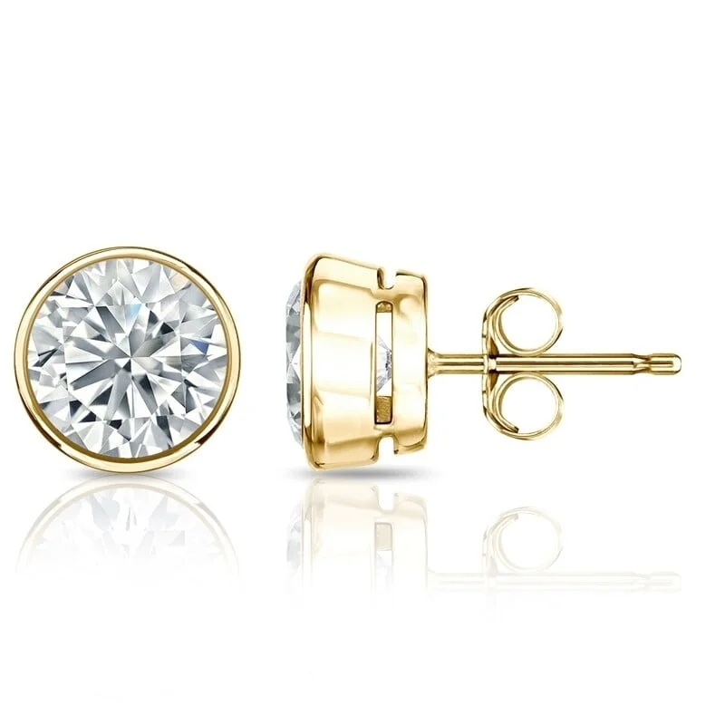 Small Stud Earrings for Delicate -Auriya 4 1/5ctw Round Diamond Stud Earrings Bezel-set 18k Gold - GIA Certified