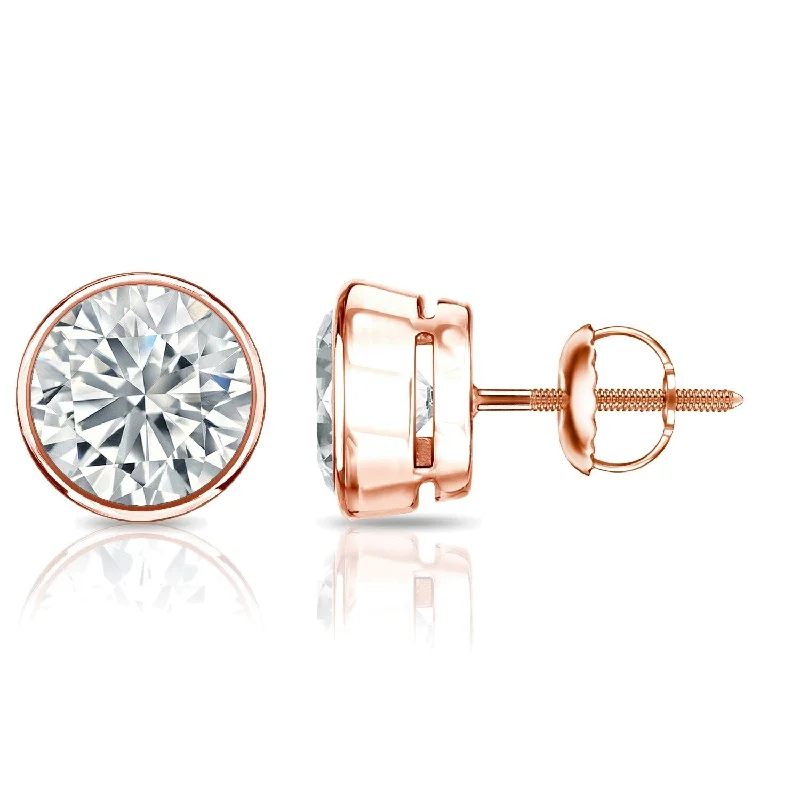 Stud Earrings for Birthday Celebration -Auriya 14k Gold Certified 1.70 ct. TDW Bezel Set Round Diamond Stud Earrings