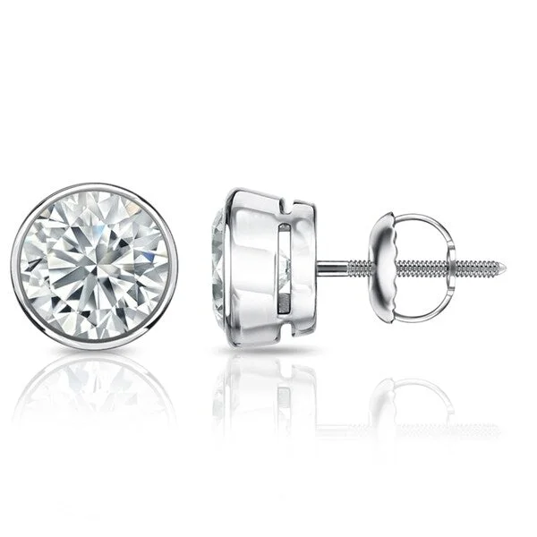 Stud Earrings for School Uniform -Auriya 14k Gold GIA Certified 4.00 ct. TDW Bezel Set Round Diamond Stud Earrings