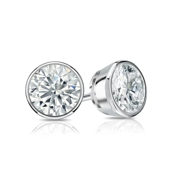 Geometric Stud Earrings for Trend -Auriya 3 1/5ctw Round Diamond Stud Earrings Bezel-set 18k Gold - GIA Certified