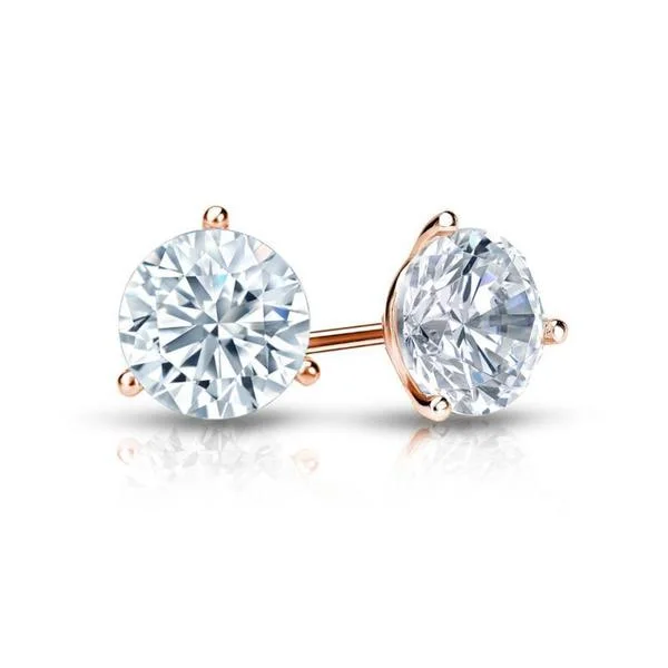 Hippie Stud Earrings with Beads -Auriya EGL USA Certified 14k White Gold 3-Prong Martini 3.70 ct. TDW Screw Back Round D