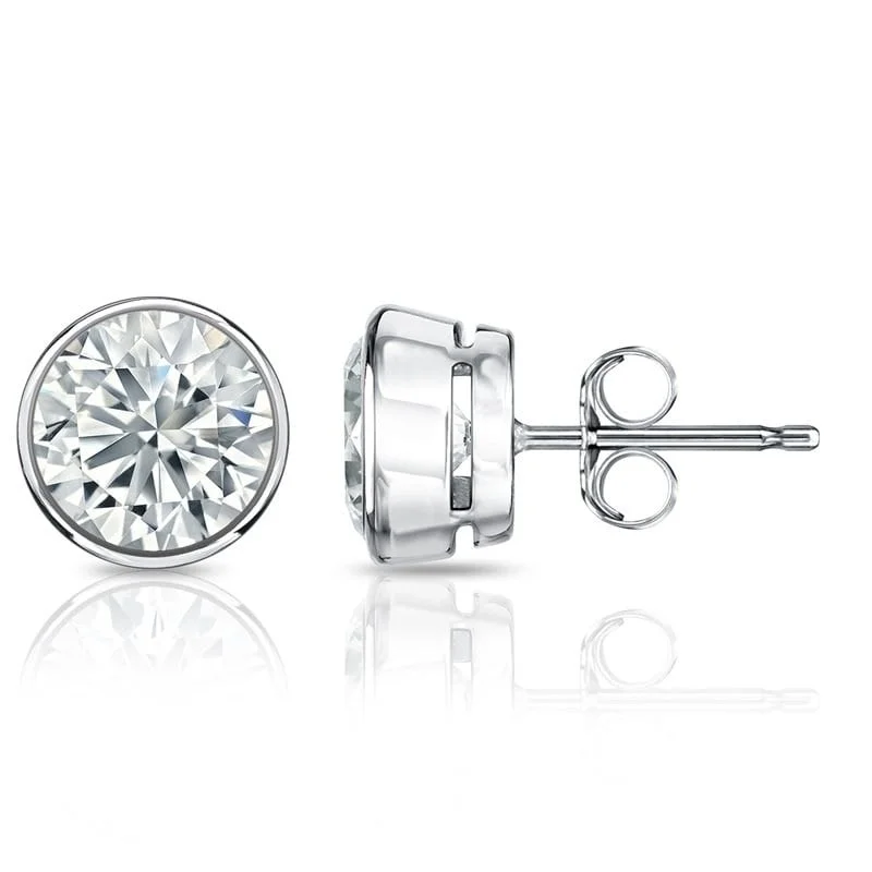 Hypoallergenic Stud Earrings for Sensitive -Auriya 1.70ctw Round Diamond Stud Earrings Bezel-set 18k Gold - Certified