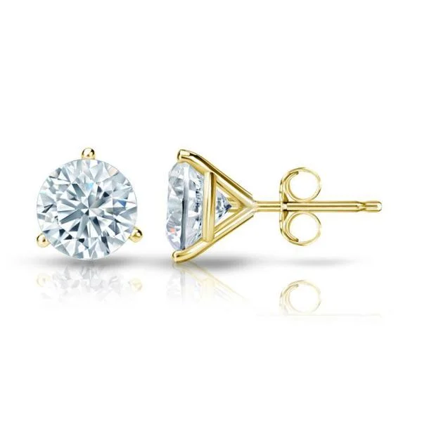 Stud Earrings for Formal Attire -Auriya 18k Gold Certified 3.00 carat TDW 3-Prong Martini Round Diamond Stud Earrings