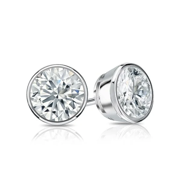 Ethnic Stud Earrings with Tribal Design -Auriya 4ctw Round Diamond Stud Earrings Bezel-set 18k Gold - GIA Certified