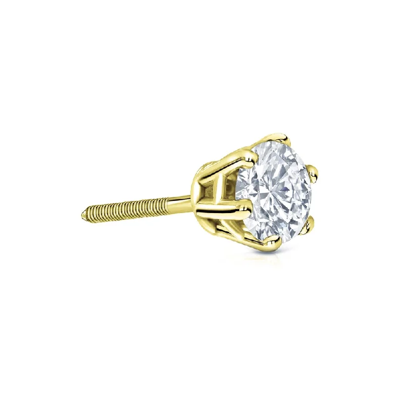 Stud Earrings with Crown Designs -Auriya 14k Gold 1/2ct TDW Round 6-Prong SINGLE STUD (1) Diamond Earring