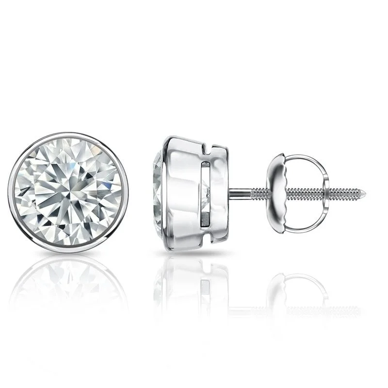 Retro Stud Earrings for Nostalgia -Auriya 1 1/2ctw Round Diamond Stud Earrings Bezel-set 18k Gold - Certified