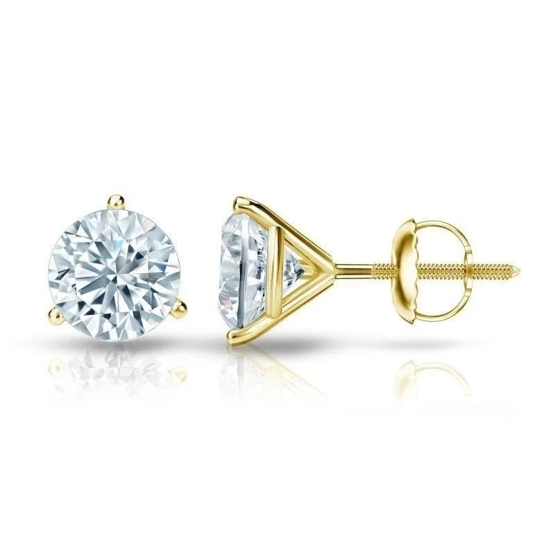 Clip On Stud Earrings for Non Pierced -Auriya 2ctw 3 Prong Martini Set Round Diamond Stud Earrings 18kt Gold GIA Certified