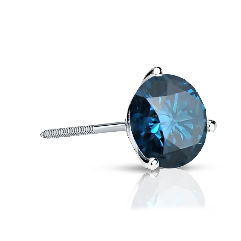 Retro Stud Earrings for Nostalgia -Auriya 1/2ctw 3-Prong Martini Round Blue Diamond SINGLE (1) Stud Earring 14k Gold