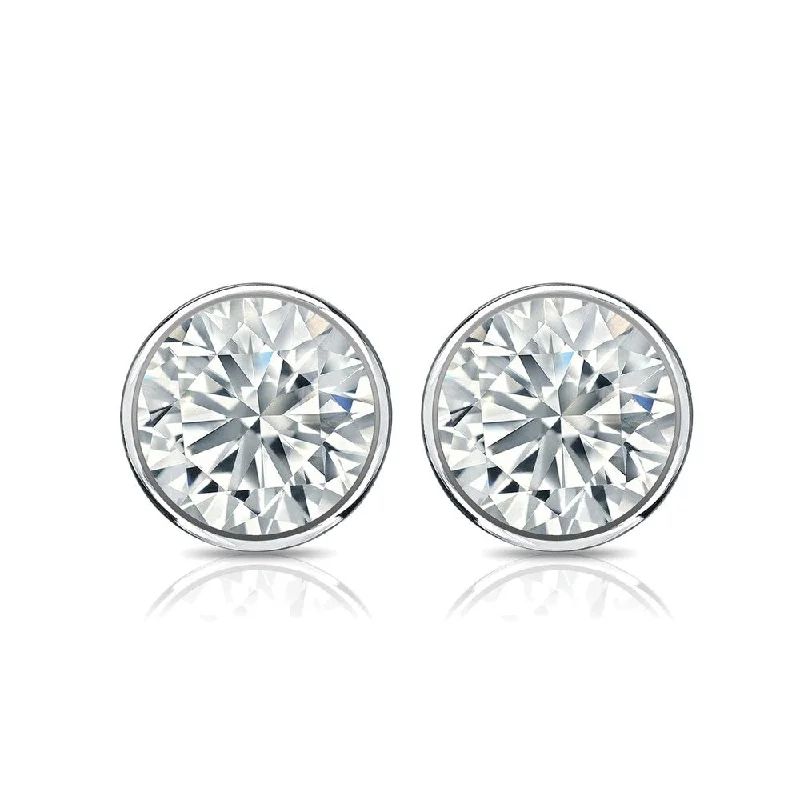 Stud Earrings with Symbolic Elements -Auriya 18k Gold 3ctw Bezel-set Round Moissanite Stud Earrings - 7.4 mm, Screw-Backs