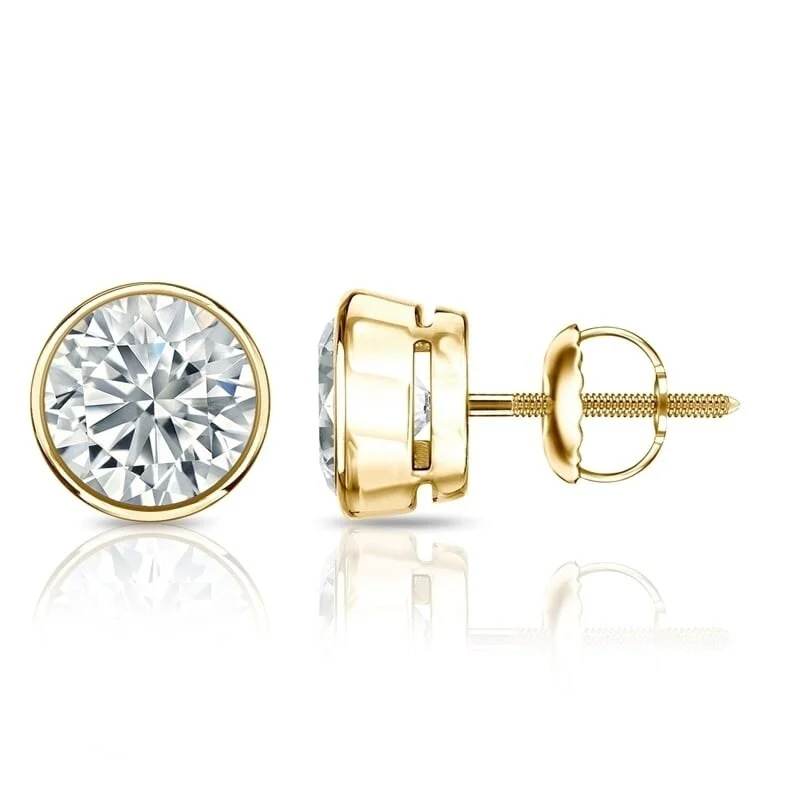 Pearl Stud Earrings for Elegance -Auriya 4.70ctw Round Diamond Stud Earrings Bezel-set 18k Gold - GIA Certified