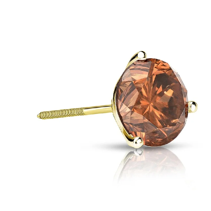 Stud Earrings for Prom Night -Auriya 14k Gold 1ct TDW Round SINGLE (1) Brown Diamond Stud Earring