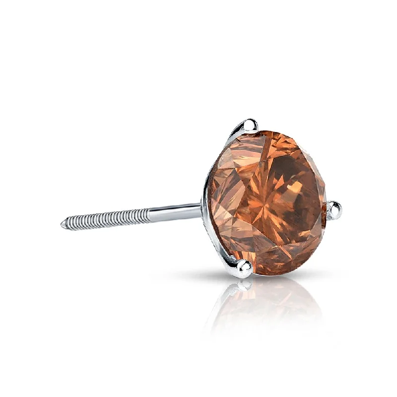 Stud Earrings with Embossed Patterns -Auriya 14k Gold 1/4ct TDW Round SINGLE (1) Brown Diamond Stud Earring