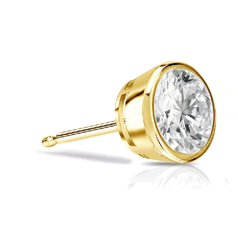 Stud Earrings with Textured Surface -Auriya 14k Gold 3/4ct TDW Bezel-Set Round SINGLE STUD (1) Diamond Earring