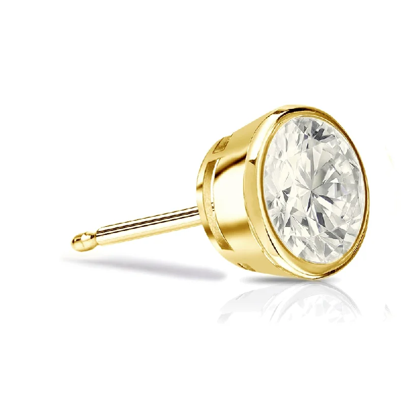 Stud Earrings for School Uniform -Auriya 14k Gold 3/4ct TDW Bezel-Set Round SINGLE STUD (1) Diamond Earring