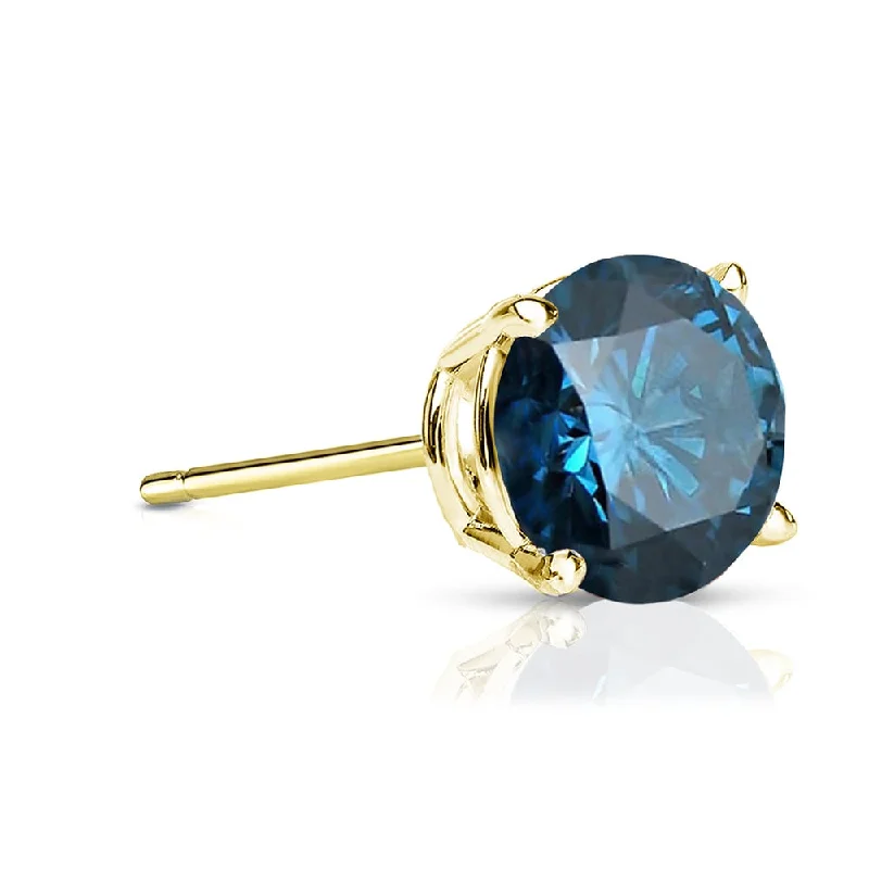 Hypoallergenic Stud Earrings for Sensitive -Auriya 14k Gold 3/4ct TDW Round SINGLE STUD (1) Blue Diamond Earring