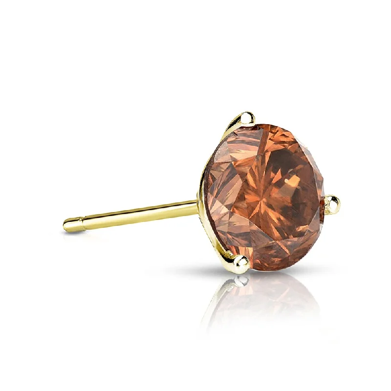 Stud Earrings for Everyday Glamour -Auriya 14k Gold 1/3ct TDW Round SINGLE (1) Brown Diamond Stud Earring