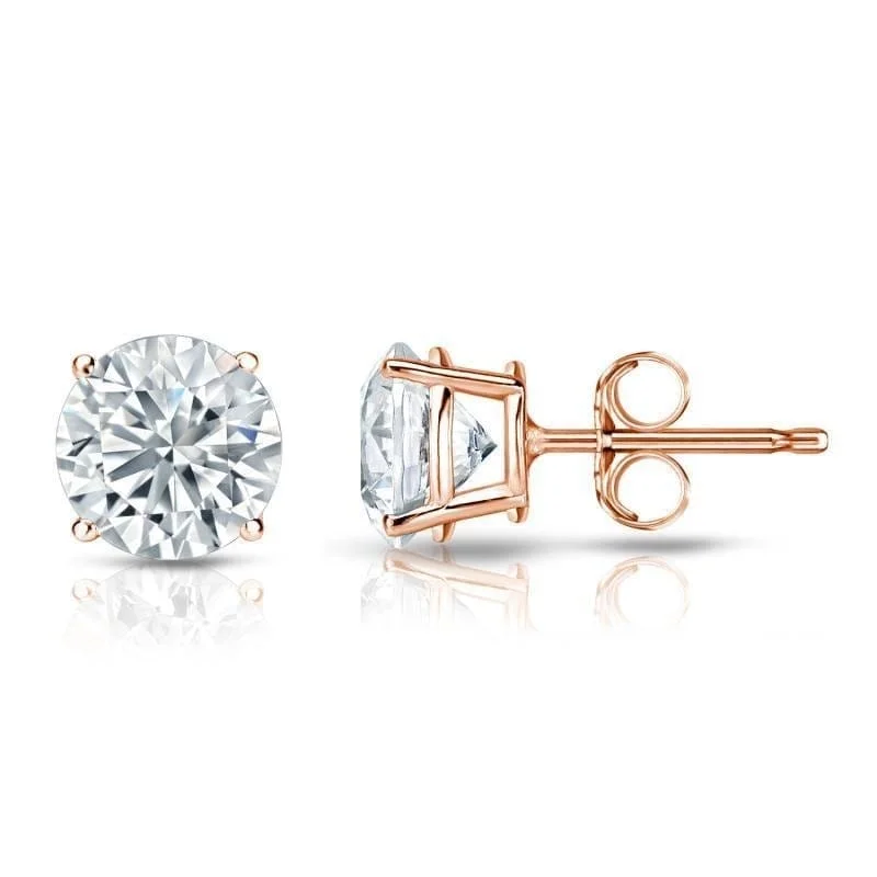 Stud Earrings with Vine Designs -Auriya 14k Gold GIA Certified 4.00 ct. TDW Round Diamond Stud Earrings