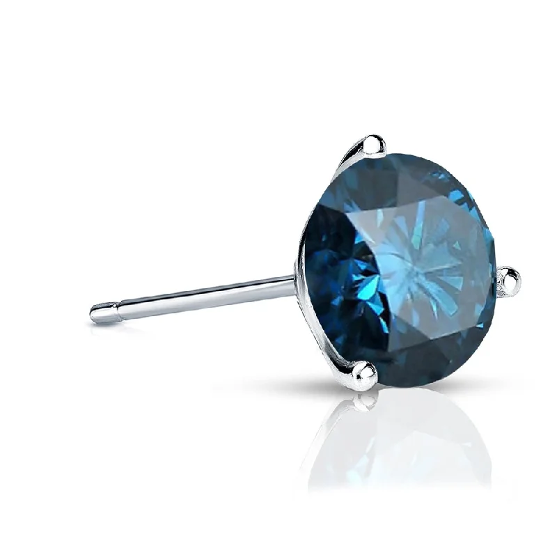 Gemstone Stud Earrings for Color -Auriya 14k Gold 1ct TDW Round SINGLE (1) Blue Diamond Stud Earring