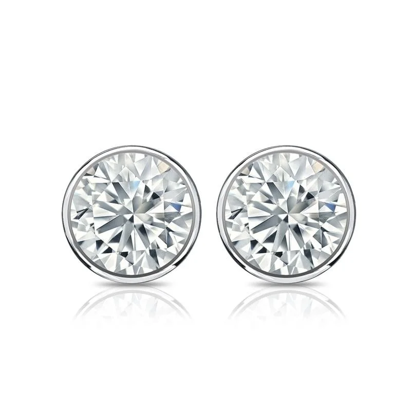 Pearl Stud Earrings for Elegance -Auriya 1.70ctw Round Diamond Stud Earrings Bezel-set 18k Gold - Certified