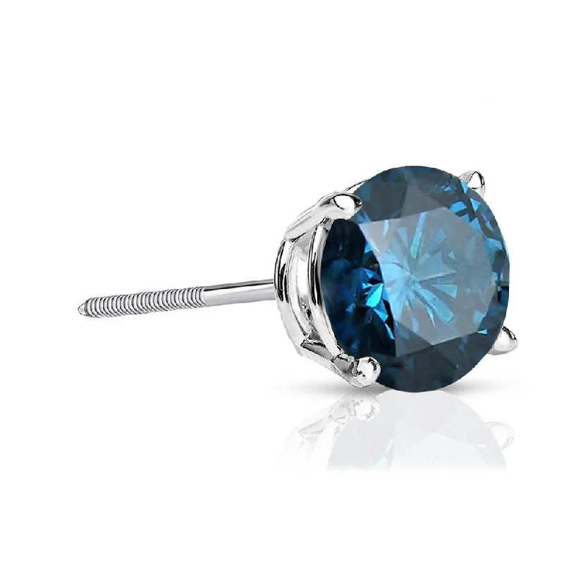 Stud Earrings with Symbolic Elements -Auriya 3/4ctw Round Blue Diamond SINGLE (1) Stud Earring 14k Gold