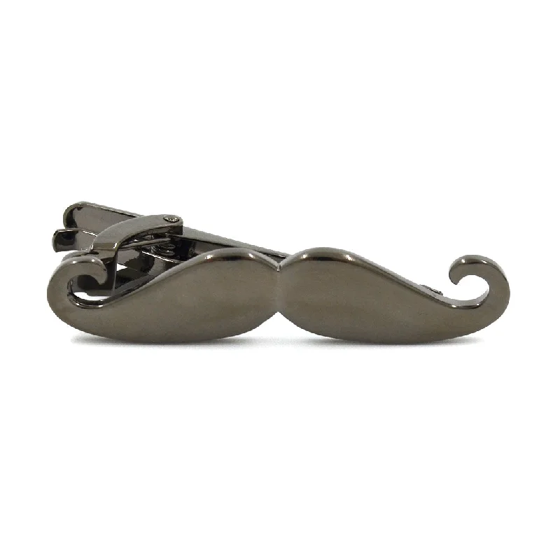 Retro-style tie clip for men with vintage flair and timeless appeal -Handlebar Mustache Gun Metal Tie Bar