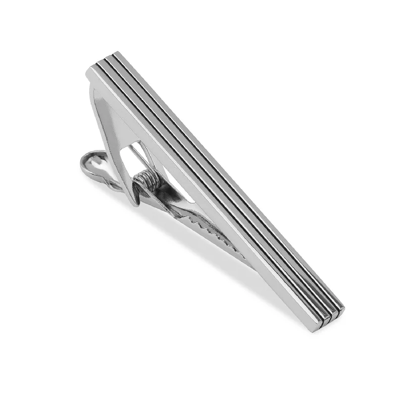 Classic gold-plated tie clip for men with smooth texture and polished design -Logan Silver and Black Tie Bar