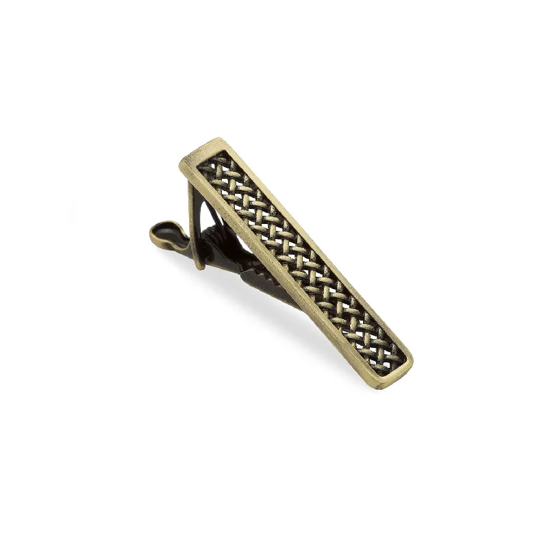 Luxury gold tie clip for men with smooth surface and sophisticated design -Mini Antique Brass Crocetti Mesh Tie Bar