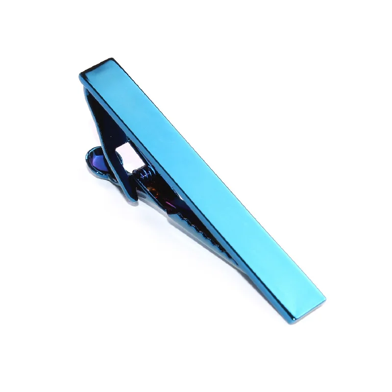 Personalized silver tie clip for men with engraved initials and high-quality build -Blue Tie Bar