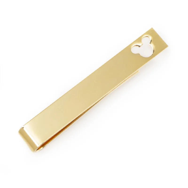 Slim profile tie clip for men with sleek design and minimal appearance -Mickey Mouse Cut Out Gold Tie Bar