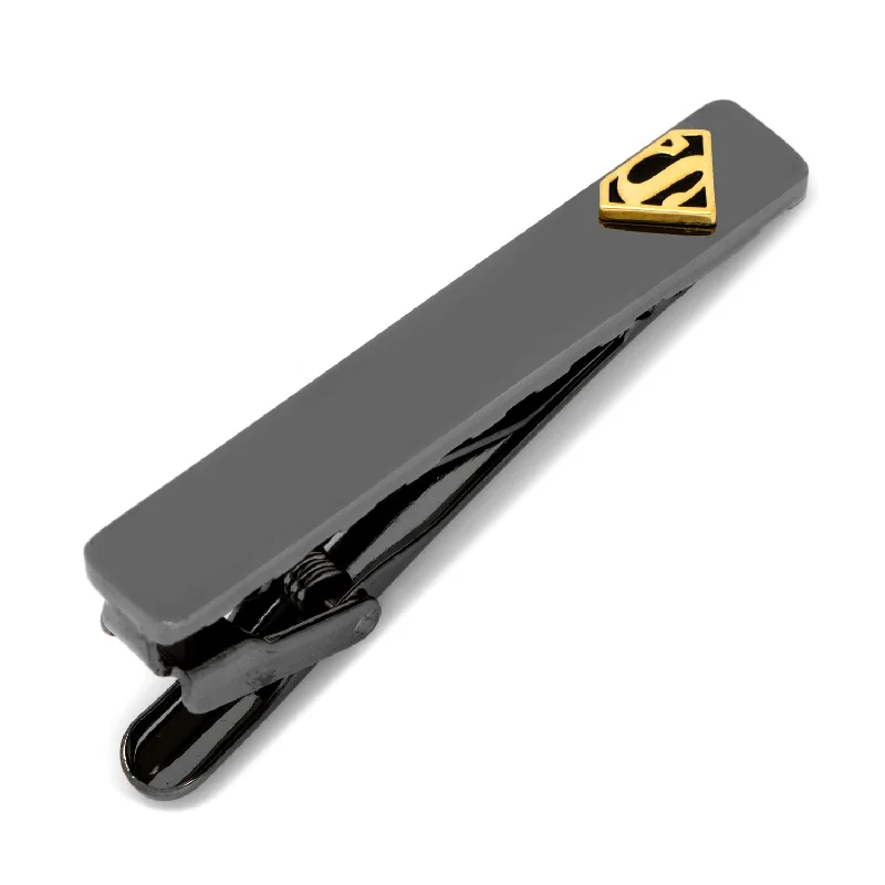 Custom name tie clip for men with engraved initials for personalized touch -Black and Gold Superman Tie Clip