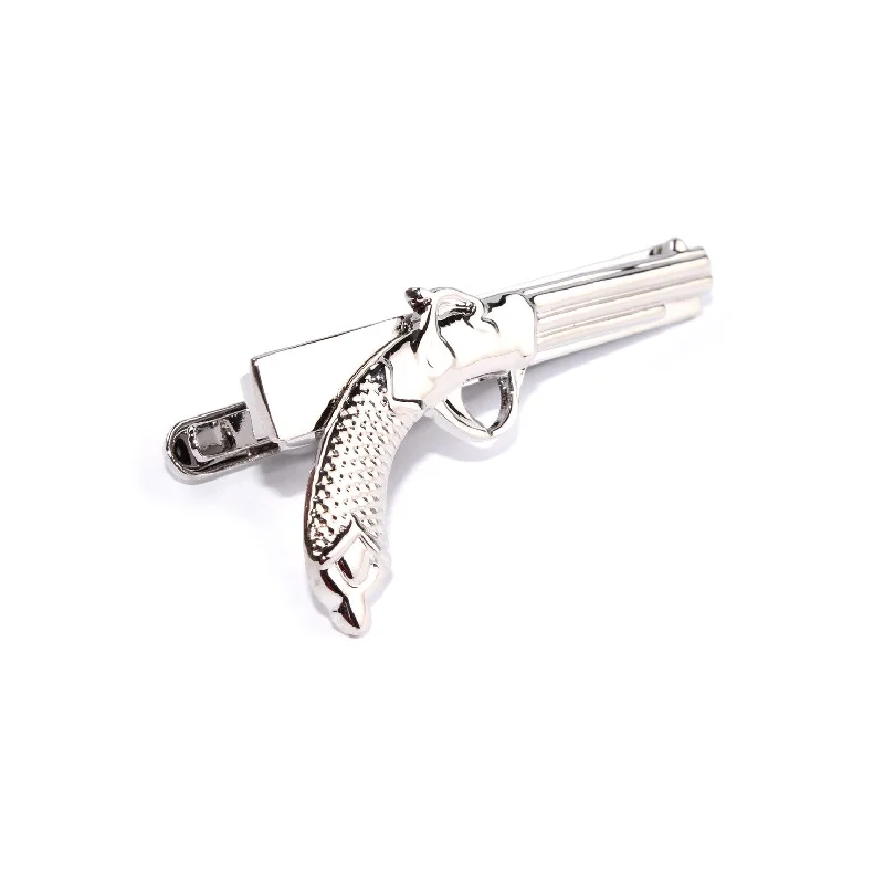 Polished stainless steel tie clip for men with smooth finish and durable quality -The Revolver Silver Tie Bar