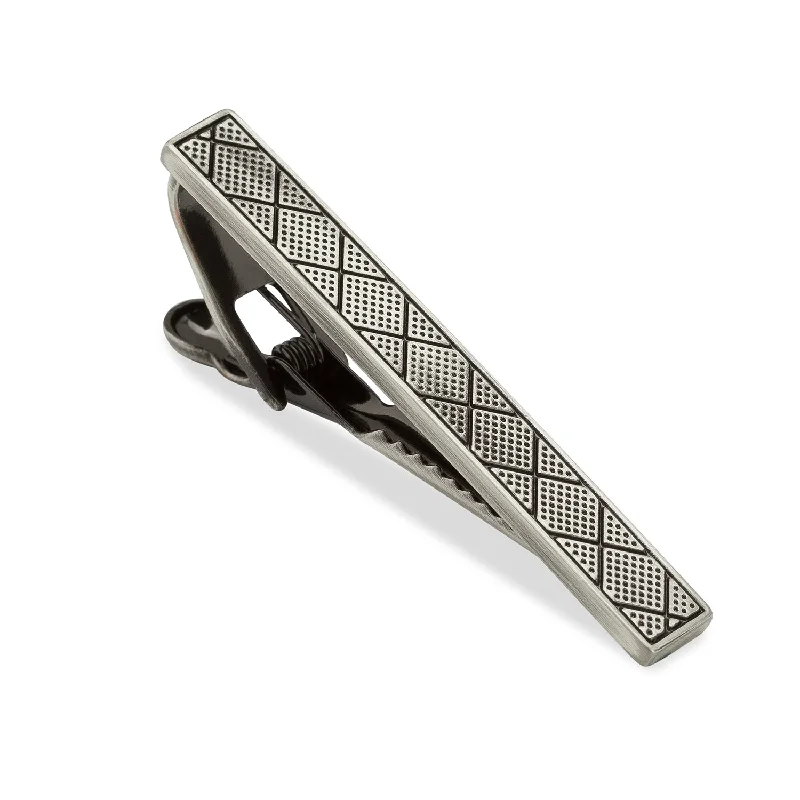 Custom engraved tie clip for men with date or initials for special occasions -Monte Carlo Antique Silver Tie Bar