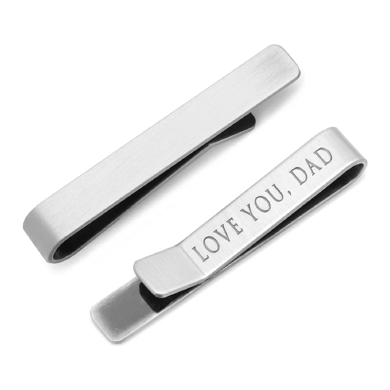 Unique luxury tie clip for men with contemporary design and personalized engraving -"Love You, Dad" Hidden Message Tie Bar