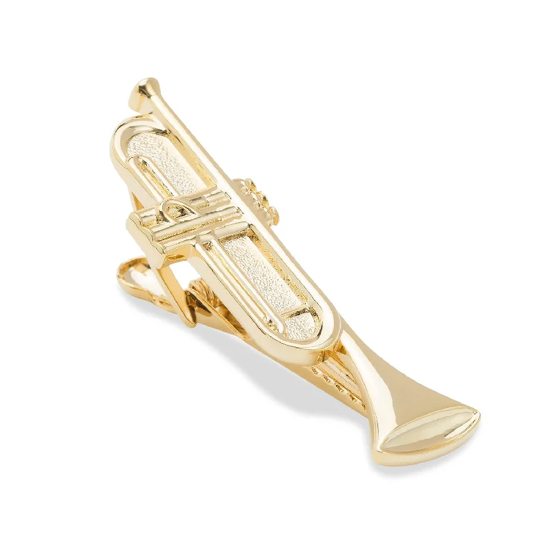 Stylish tie clip with gemstone accent for men with sophisticated design -Golden Trumpet Tie Bar