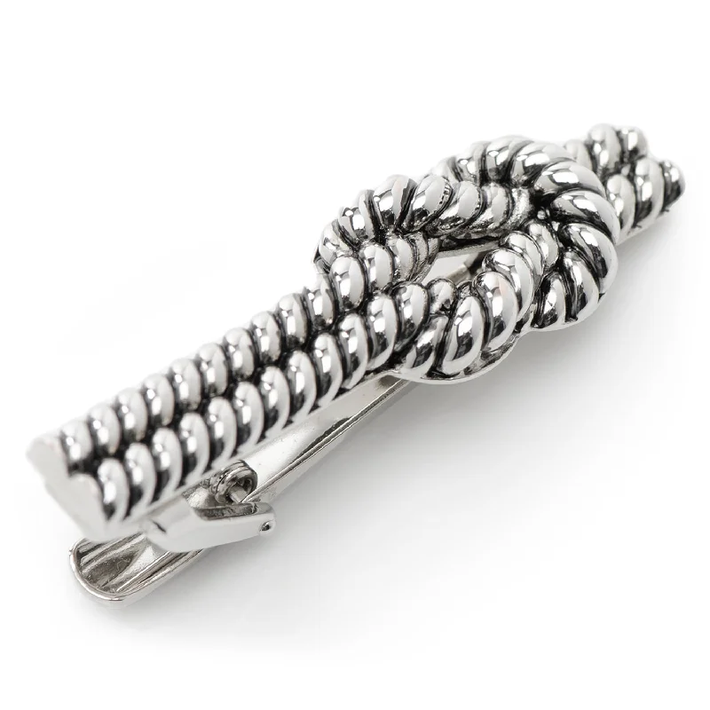 Retro-style tie clip for men with vintage flair and timeless appeal -Silver Knot Rope Tie Clip