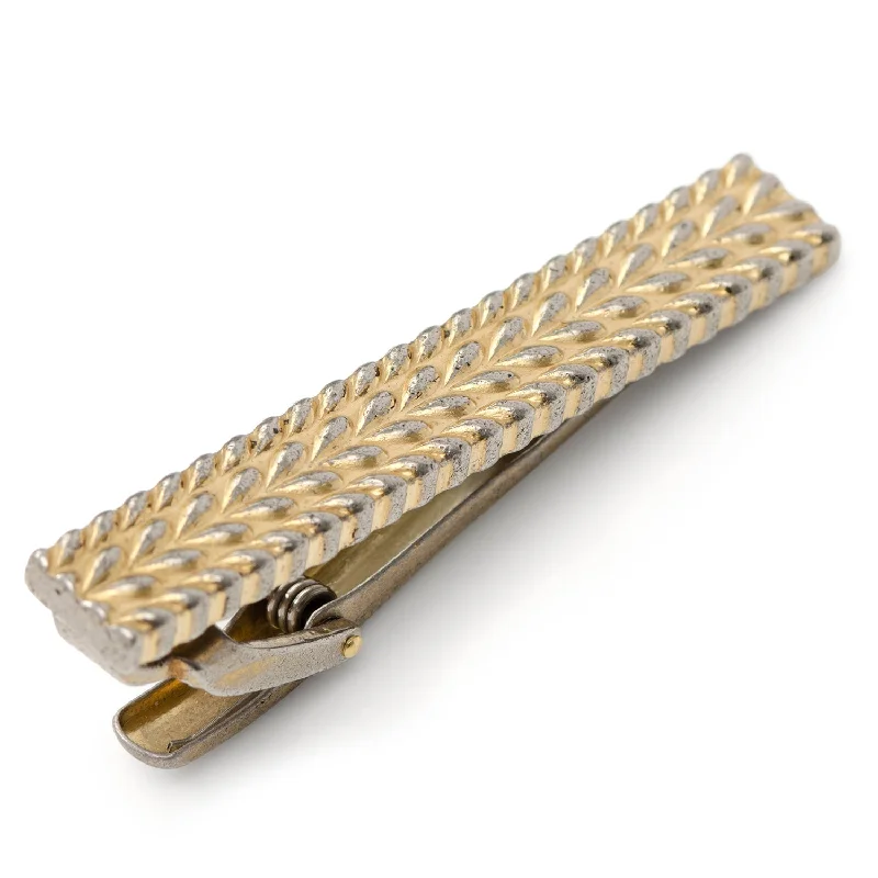 Simple, polished tie clip for men with smooth surface and refined look -Antique Gold Herringbone Tie Clip