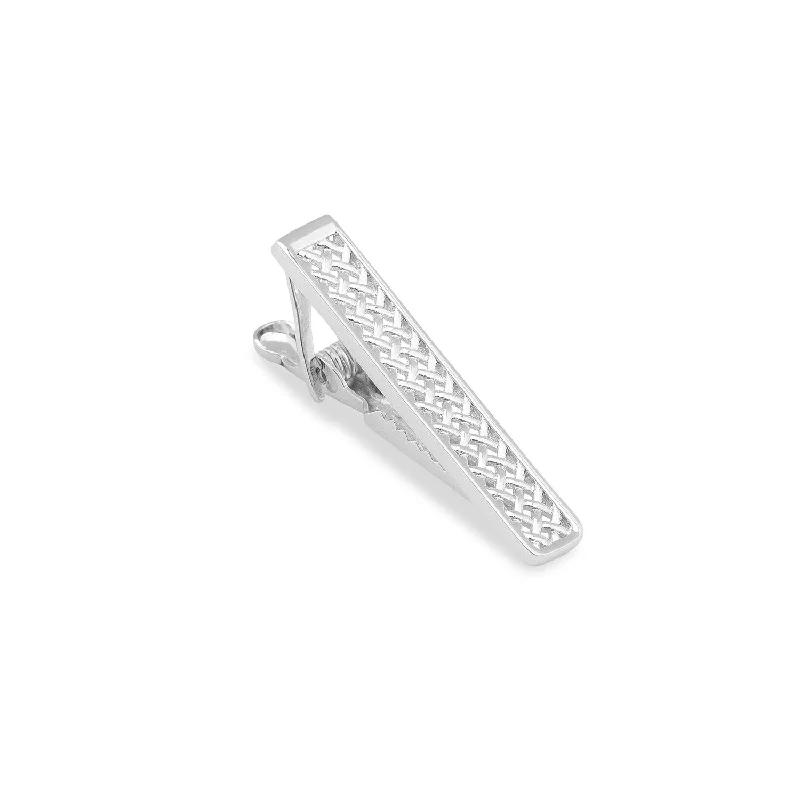 Sleek tie clip for men with polished chrome finish and contemporary look -Mini Silver Crocetti Mesh Tie Bar