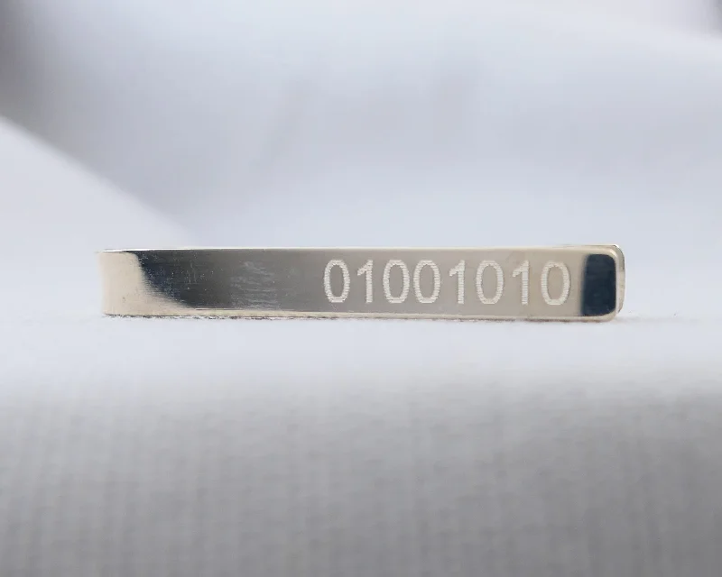 Custom initial tie clip for men with personalized letters for a unique touch -Personalized Sterling Silver Binary Slide Tie Bar