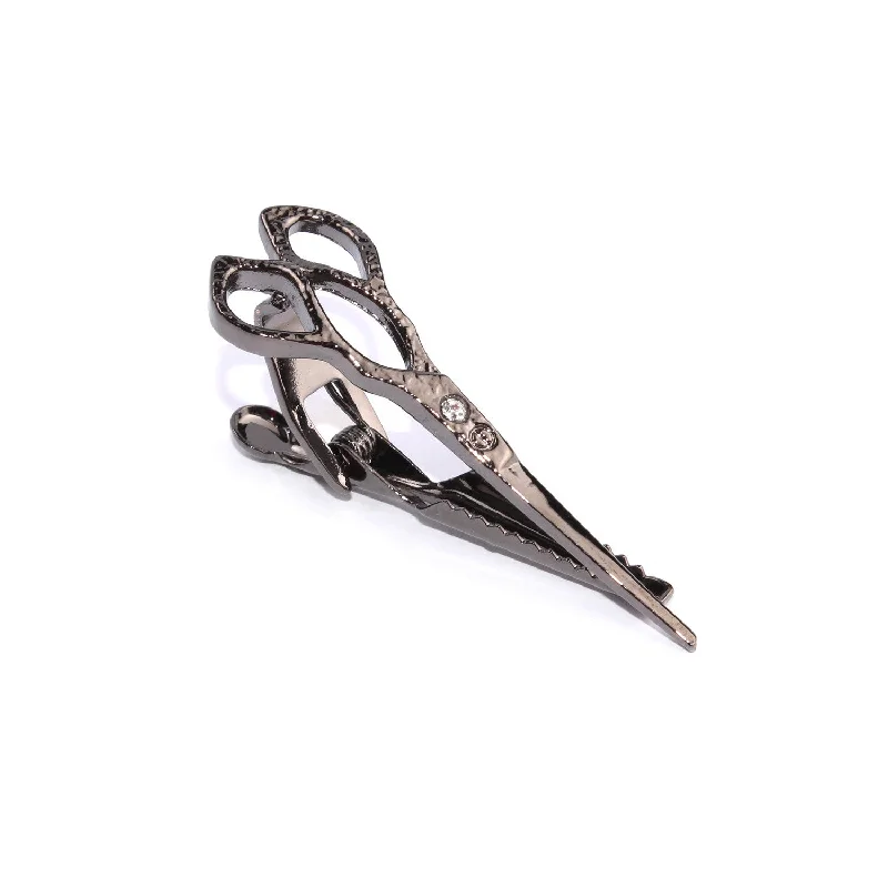 Simple and elegant tie clip for men with minimalist design and versatile appeal -Gunmetal Barber Scissors Tie Bar