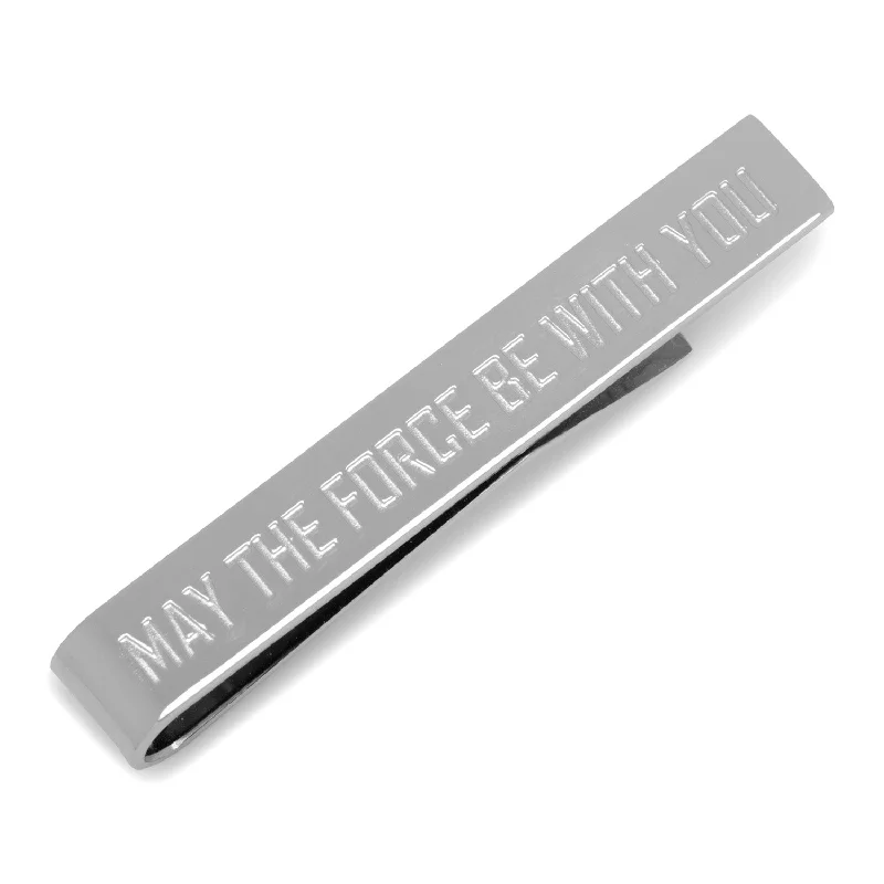 Stylish black tie clip for men with matte design for contemporary style -May The Force Be With You Jedi Message Tie Bar