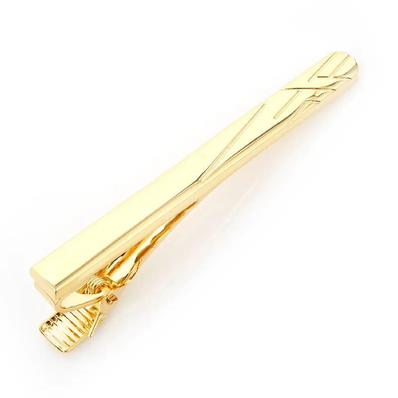 Luxury titanium tie clip for men with sleek, durable design and lightweight feel -Gold Etched Lines Tie Clip