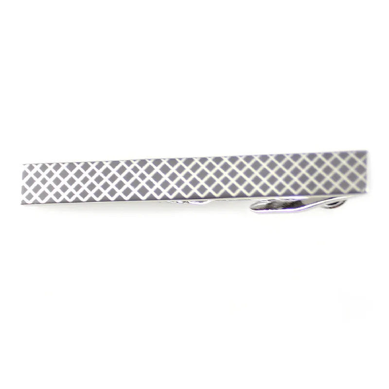 Personalized engraved tie clip with wedding date for a memorable gift -Claremont Silver Checkered Tie Bar