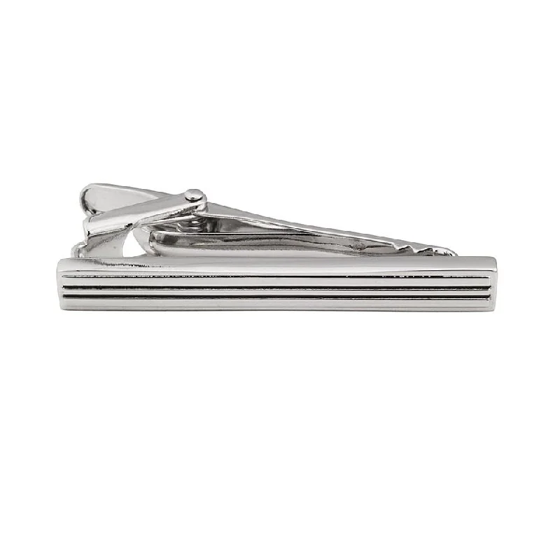 Sleek silver tie clip for men with minimalist design for everyday wear -Double Lined Silver Plated Skinny Tie Bar