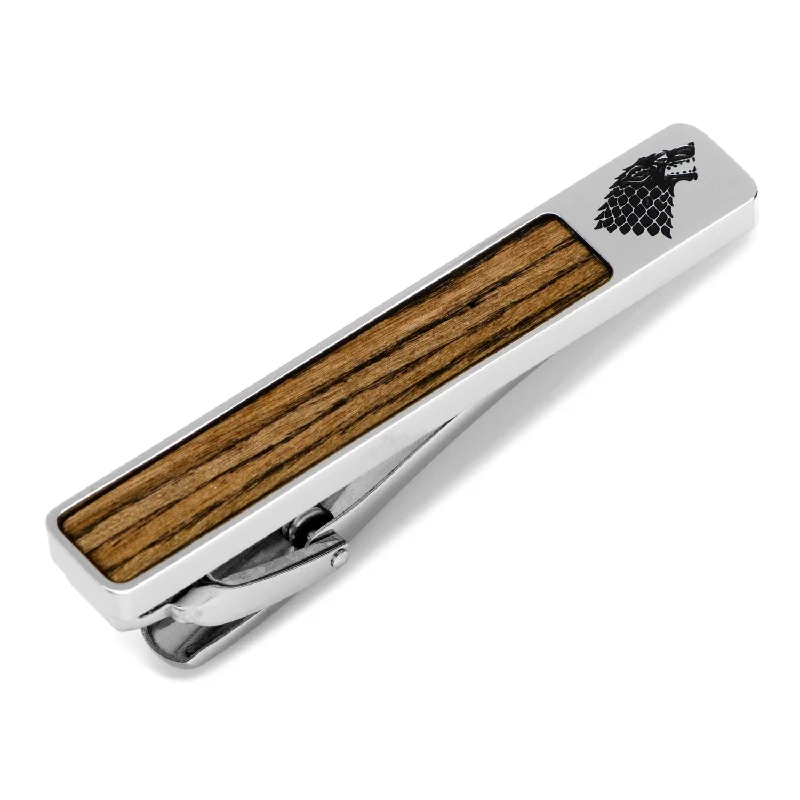 Classic brushed steel tie clip for men with refined, minimalist style -Stark Inlaid Wood Tie Clip