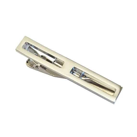 Elegant silver tie clip for men with sleek and polished design -Cut Out Silver Tiebar