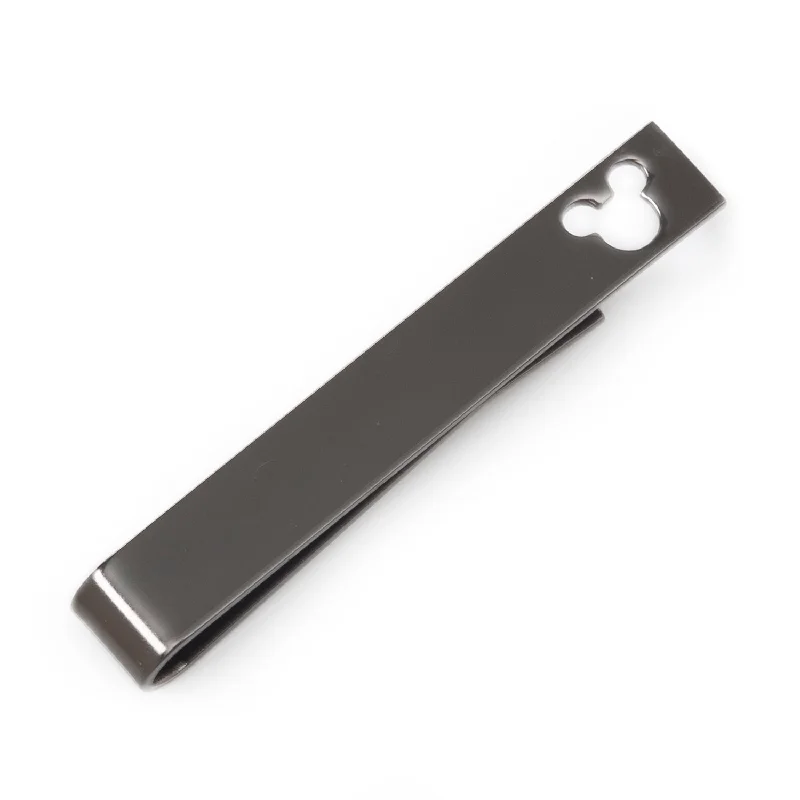 Stylish chrome tie clip for men with smooth and polished surface for elegant look -Mickey Mouse Cut Out Black Tie Bar