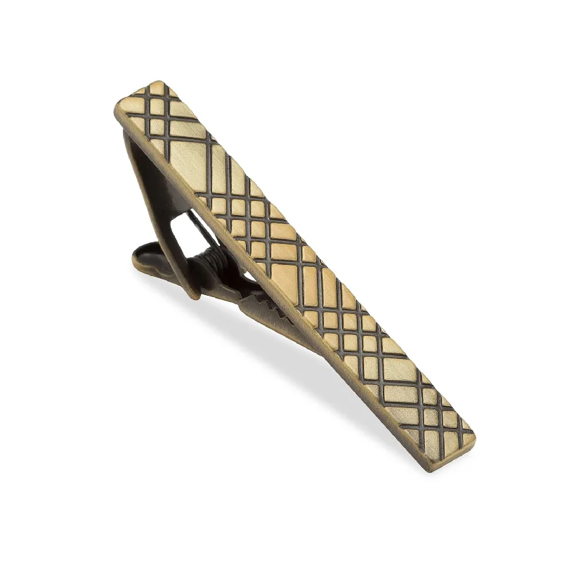 Simple, polished tie clip for men with smooth surface and refined look -Crosshatch Brass Tie Bar